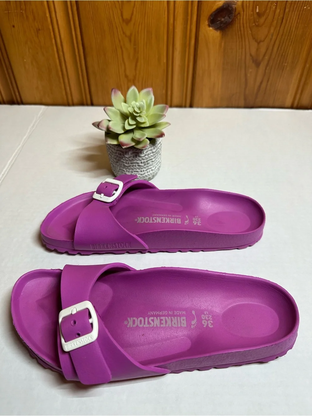 Birkenstock Kids Purple EVA Slide Sandals with White Buckles